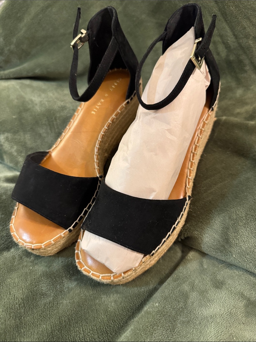Kelly & Katie Black Espadrille Wedge Sandals with Ankle Strap